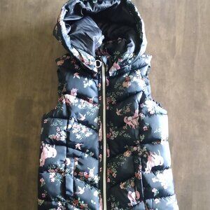 Girls Floral Hooded Puffer Vest